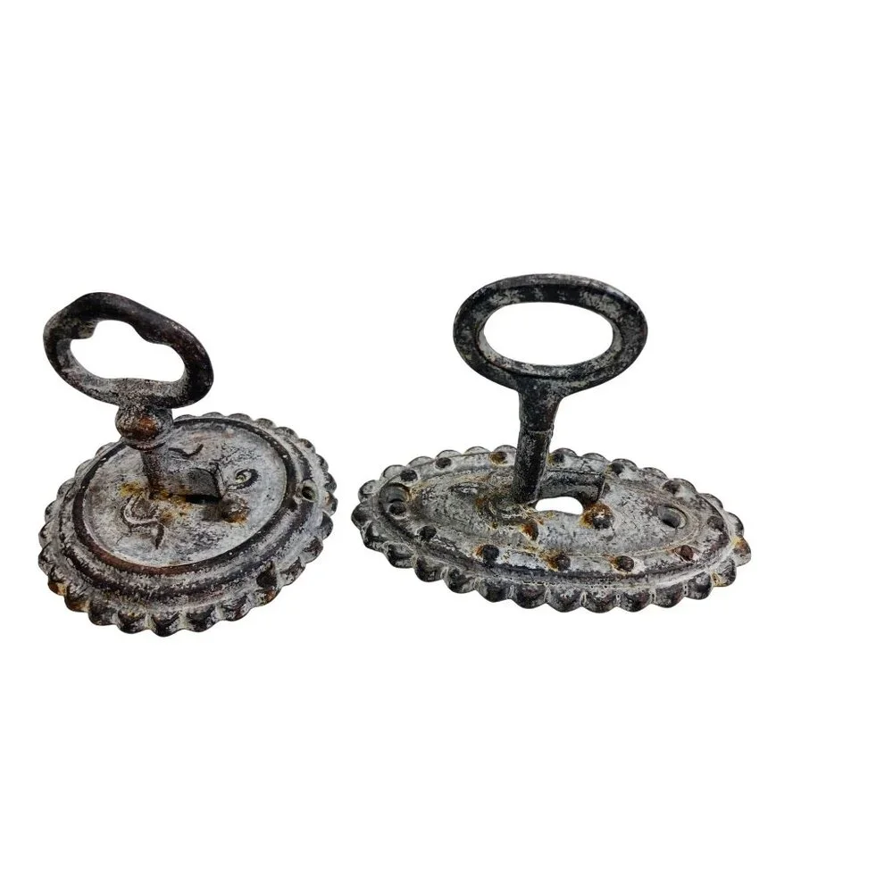 Antique Cast Iron Door Keyhole & Keys Escutcheon Plates Wall Coat Towel Hooks